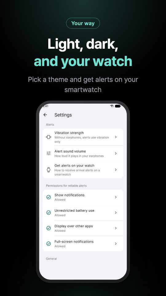 Light, dark, and your watch — Pick a theme and get alerts on your smartwatch